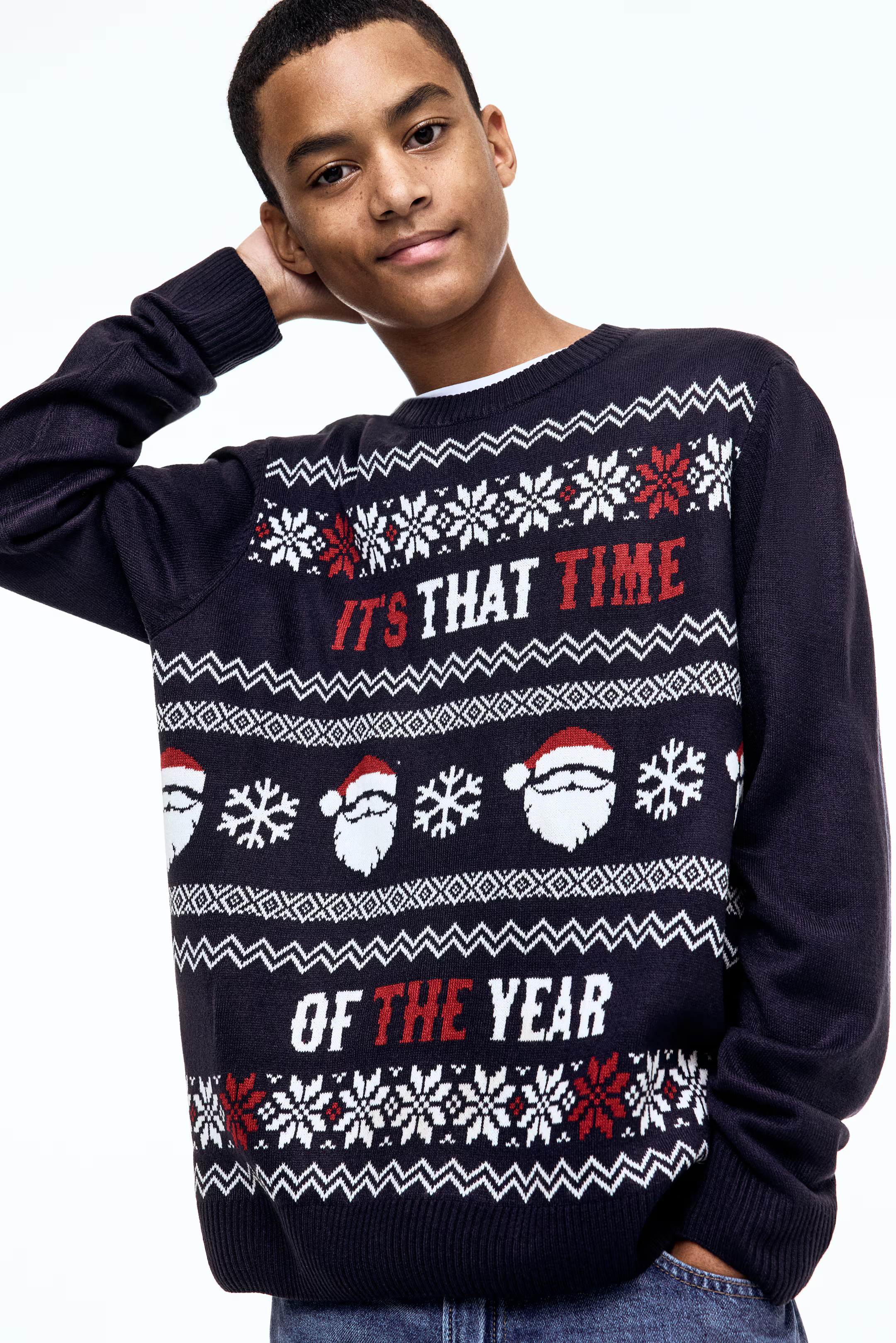 Navy blue/Santas Jacquard-Knit Sweater for kids | H&M CA | H&M (US + CA)