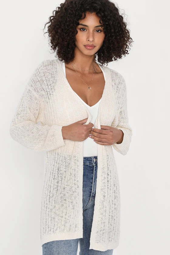 Remain Cozy Ivory Loose Knit Long Cardigan Sweater | Lulus (US)