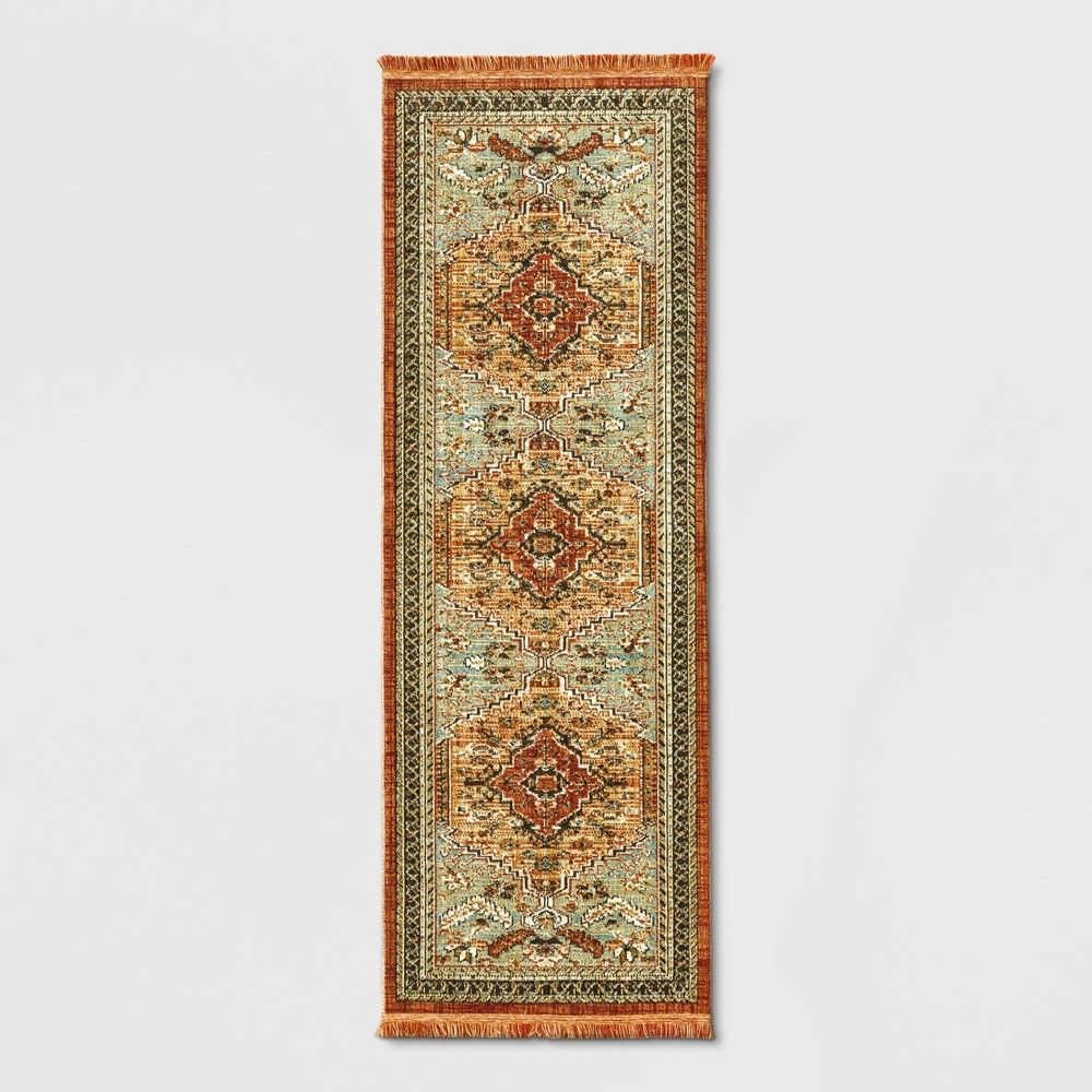 Spiced Green Floral Woven Accent Rug 2.25'x7' - Threshold | Target