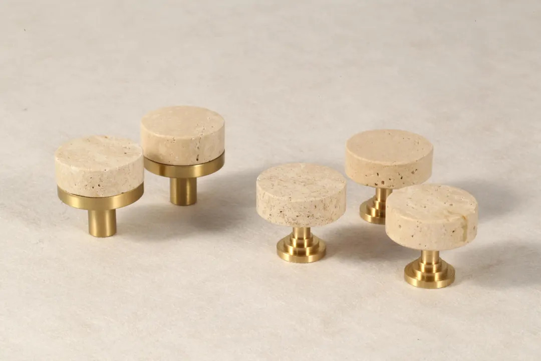 Travertine Brass Cupboard Cabinet Knobs Custom Engraved Natural Marble Drawer Handles Pulls, Gold... | Etsy (US)