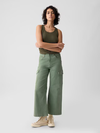 High Rise Stride Wide-Leg Cargo Ankle Jeans | Gap (US)