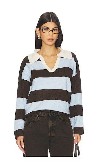 Striped Rugby Sweater in Baby Blue & Chocolate | Revolve Clothing (Global)