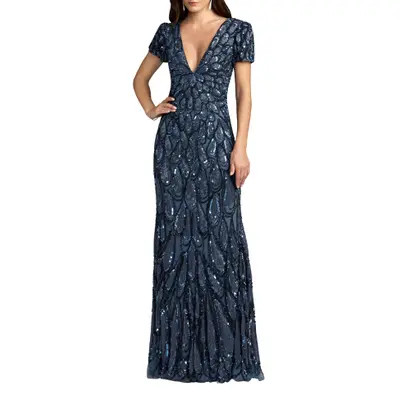 Mac Duggal Flutter Sleeve Faux Wrap V-Neck Embellished Tea Length Dress in Chocolate at Nordstrom, Size 12 | Nordstrom