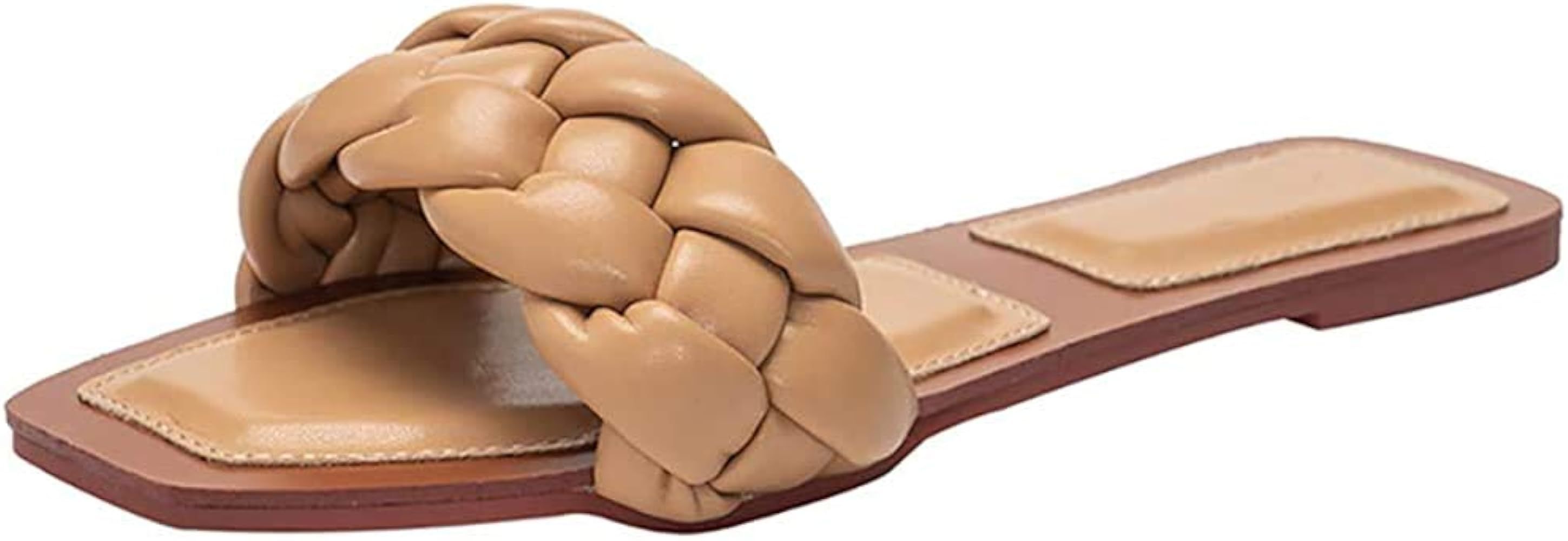 Amazon.com | Trish Lucia Womens Square Open Toe Flat Sandals Slip On Mule Slides Braided Strap Sl... | Amazon (US)