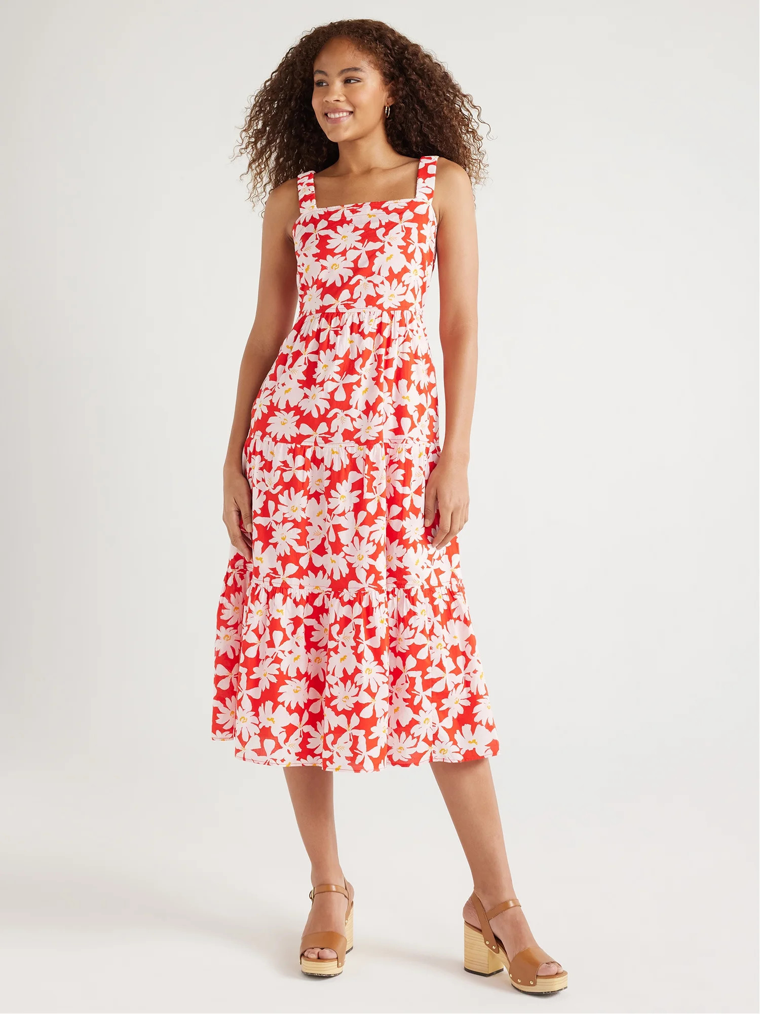 Free Assembly Women’s Cotton Tiered Midi Dress with Pockets, Sizes XS-XXL | Walmart (US)