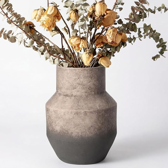 Large Ceramic Round Vase 13 Inch Rustic Ceramic Flower Vase Brown Large Terracotta for Living Roo... | Amazon (US)