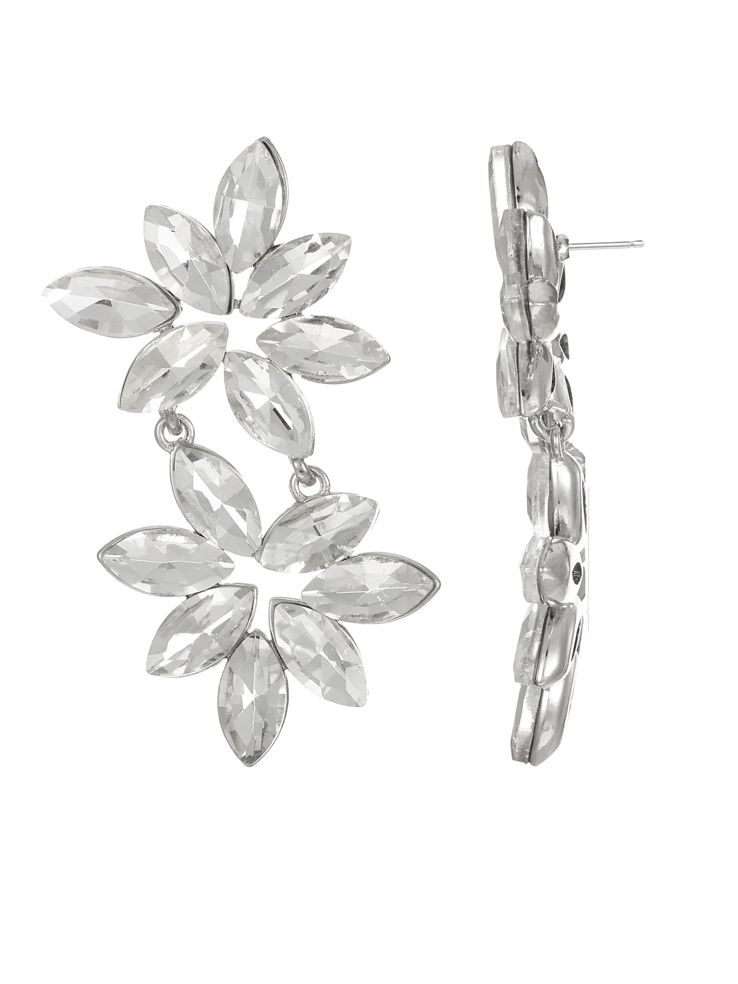 Time and Tru Silvertone Crystal Floral Drop Earring, 1 Pair | Walmart (US)