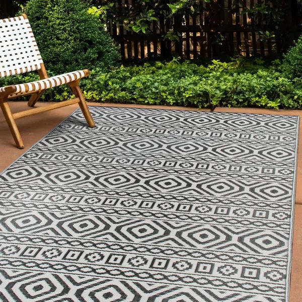 Rectangle Isael Geometric Black/Ivory Indoor & Outdoor Area Rug | Wayfair North America