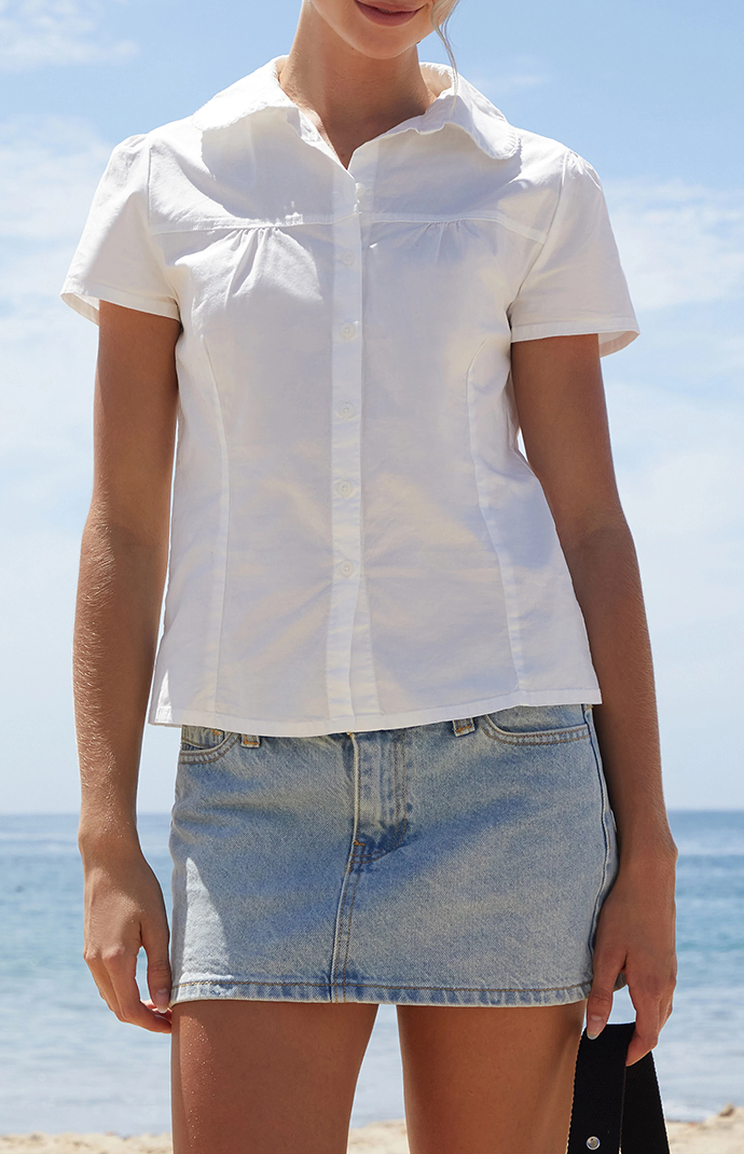 John Galt White Teagan Collared Top | PacSun