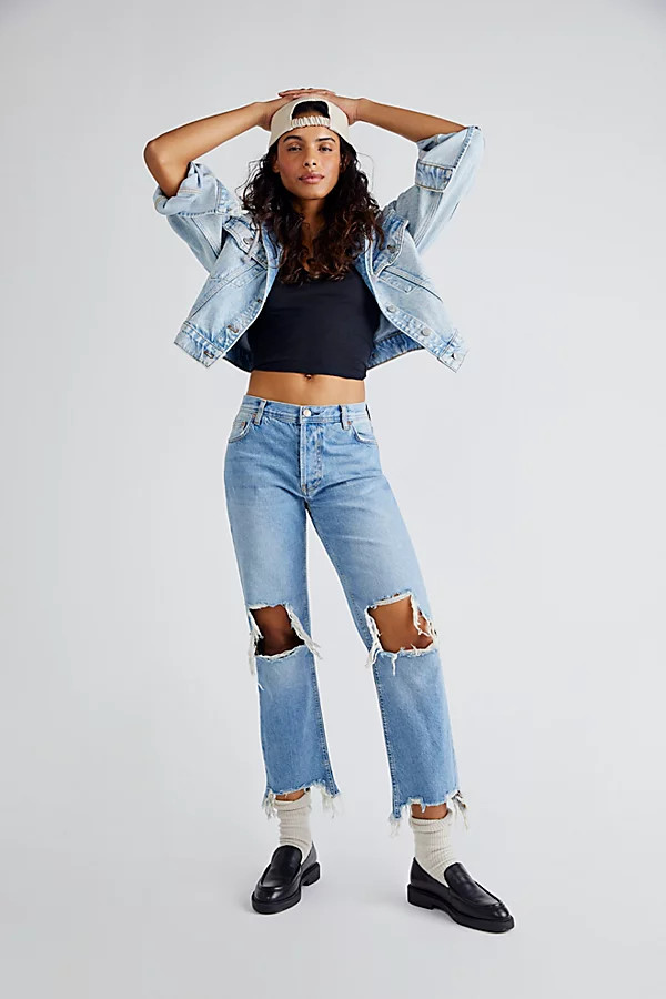 Maggie Mid-Rise Straight-Leg Jeans by We The Free at Free People, Light Stone, 31 | Free People (Global - UK&FR Excluded)