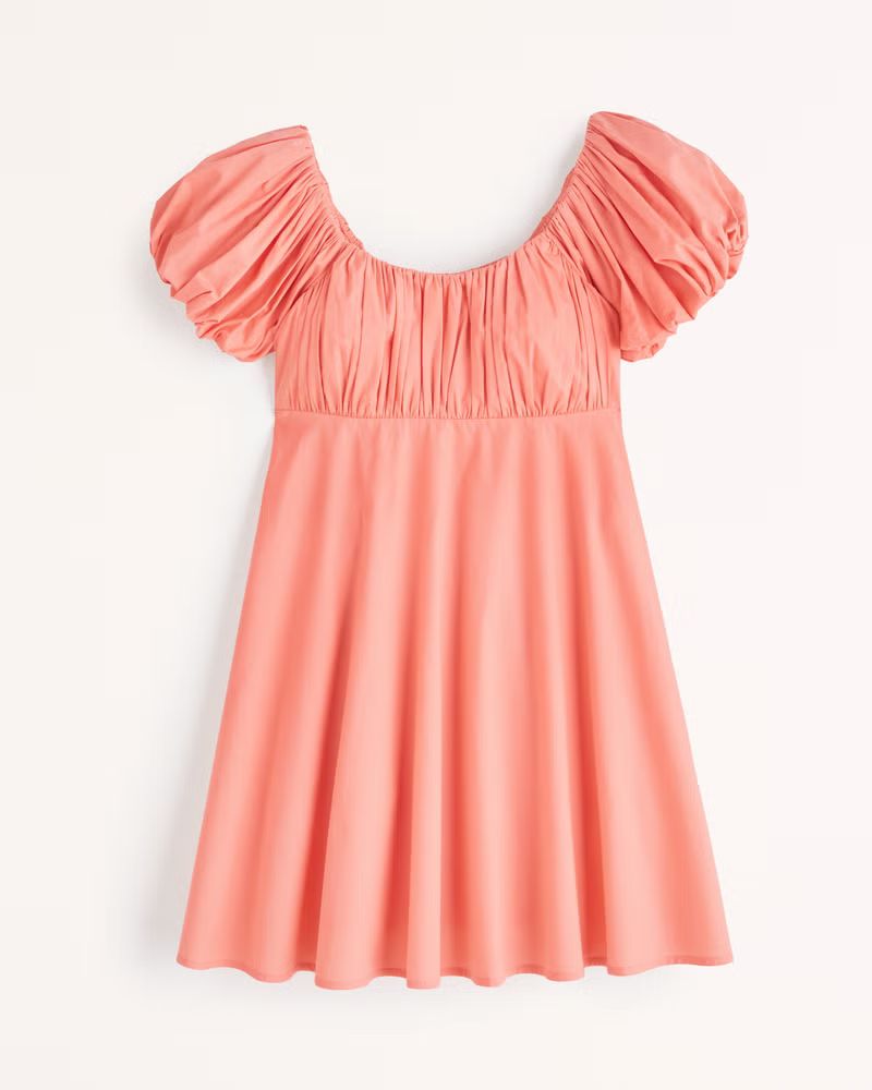 Ruffle Puff Sleeve Scoopneck Mini Dress | Abercrombie & Fitch (US)