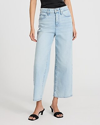 High Waisted Light Wash Wide Leg Ankle Jeans | Express
