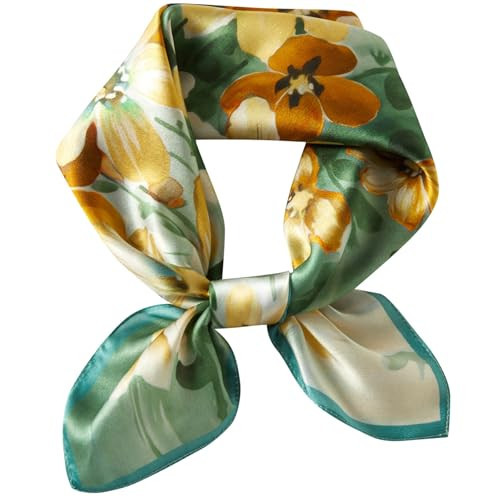 WUZININGLE 100% Mulberry Silk Neck Scarf - 21"x21" Yellow Silk Hair Scarf with Flower Pattern | Amazon (US)
