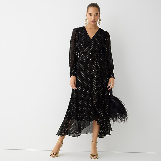 Ruffle-hem Lurex® chiffon wrap dress | J. Crew US