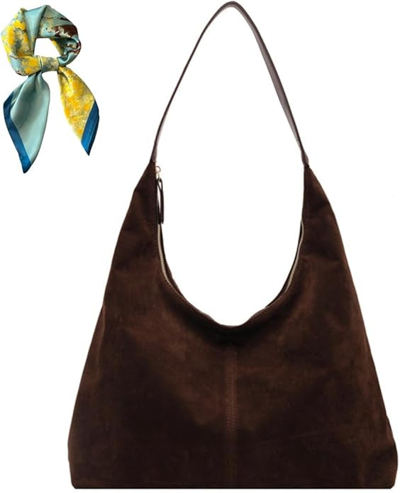 Retro Faux Suede Hobo Bags,Women's Large Brown Slouchy Shoulder Purse,Trendy Fall Purses for Offi... | Amazon (CA)