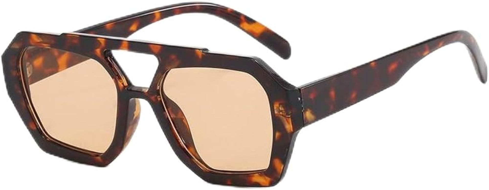 Trendy Aviator Sunglasses for Women Men Hexagonal Square Thick Frame Double Bridge Sun Glasses Sh... | Amazon (US)