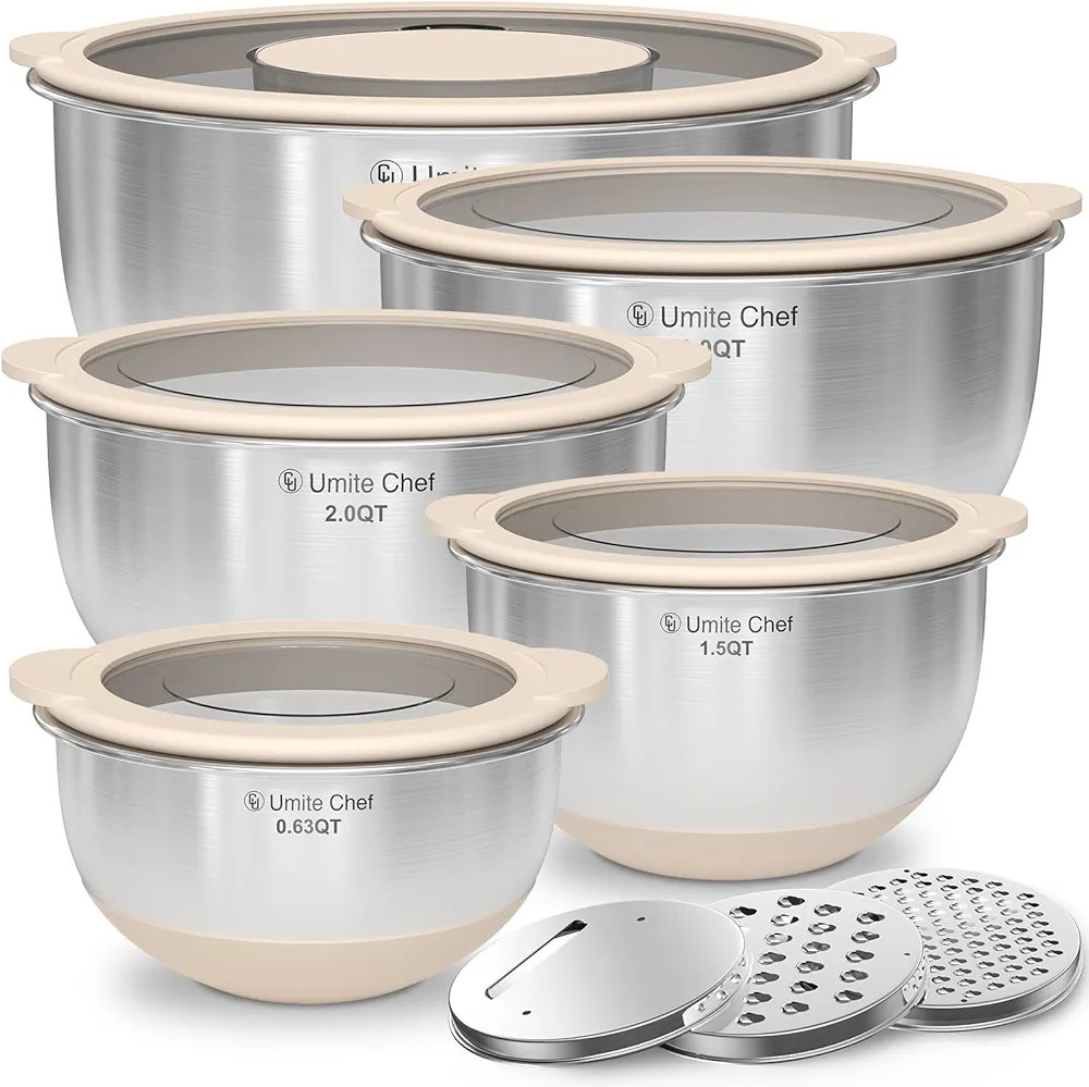 Mixing Bowles Set with Lids Set - Warp-Proof TPR-AS Lids, Stainless Steel Mixing Bowl with 3 Grat... | Amazon (US)