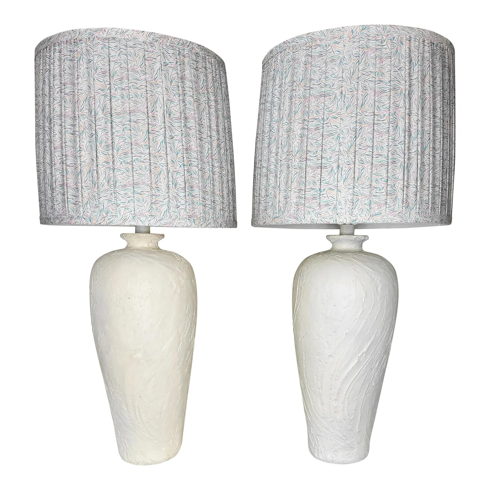 Vintage Swirl Plaster Table Lamps With Box Pleat Shades - a Pair | Chairish