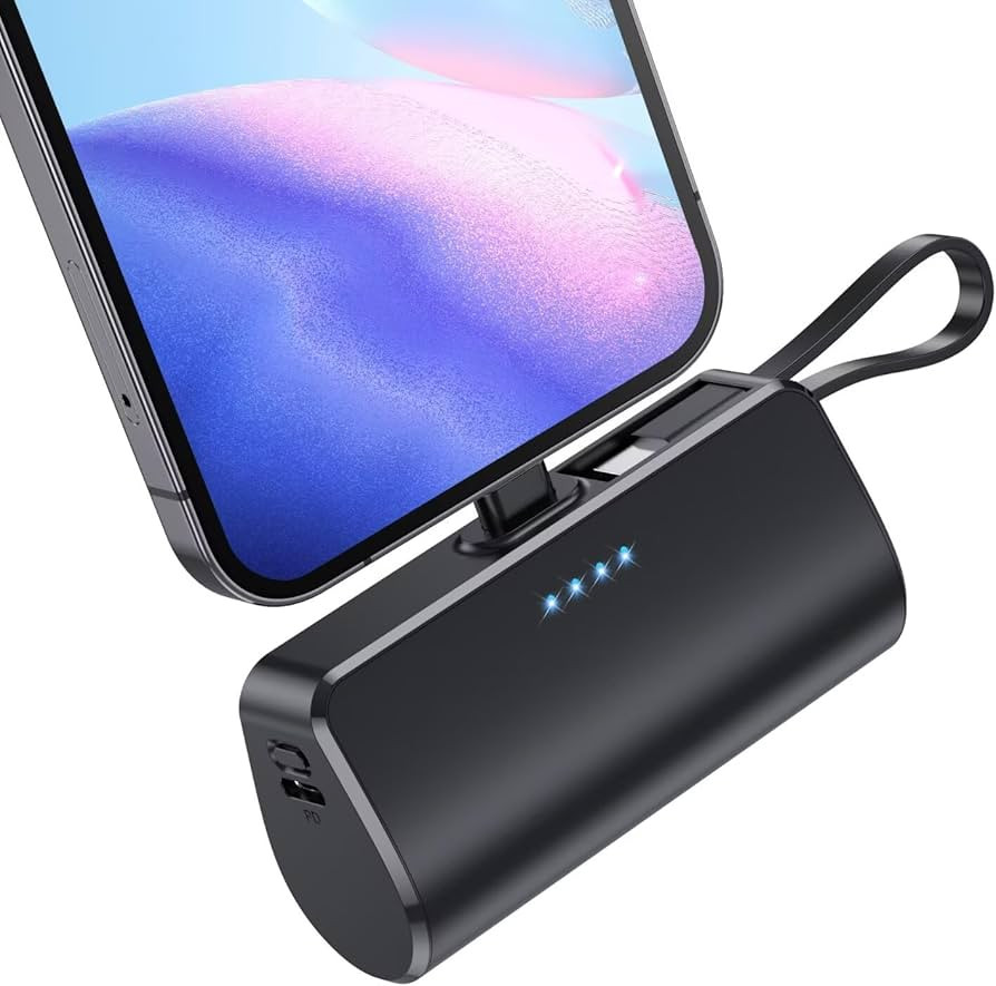 Mini Portable Charger for iPhone with Built-in Type-C Cable, 5200mAh Ultra-Compact Power Bank, PD... | Amazon (US)