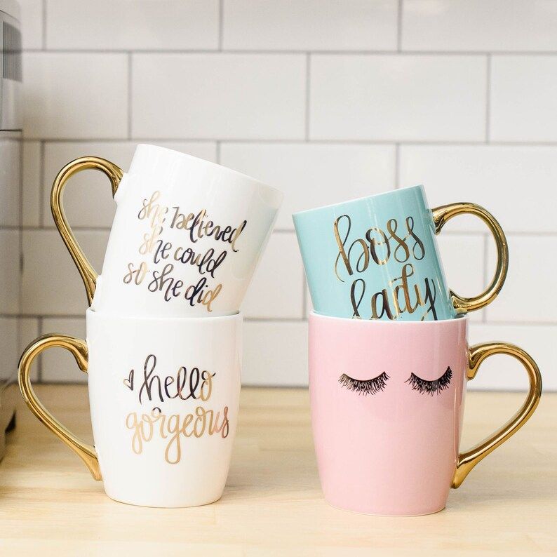 Hello Gorgeous Mug | Gold Hand Lettered Hello Gorgeous Coffee Mug | Inspirational Mug | Hello Bea... | Etsy (US)