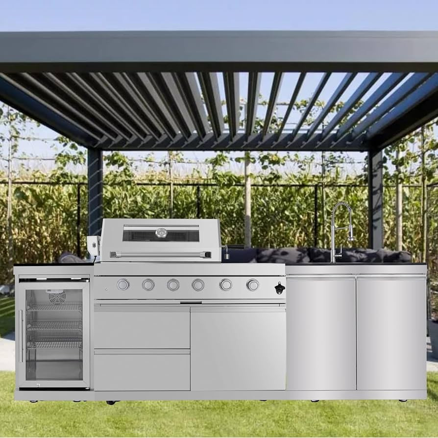 104in Oversized Modular Outdoor Kitchen Bar, 4 Burner 72000 BTU Deluxe Stainless Steel Gas Barbec... | Amazon (US)