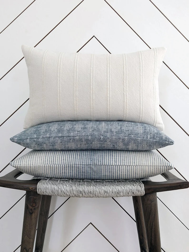 Chambray Woven Pillow Cover, Chic Designer Woven Jacquard Pillow, 18 20 22 Stormy Blue Woven Pill... | Etsy (Global)