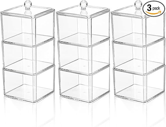 Hiceeden 9 Pieces Square Hair Accessories Organizer with Lid, Stackable Acrylic Bathroom Containe... | Amazon (US)