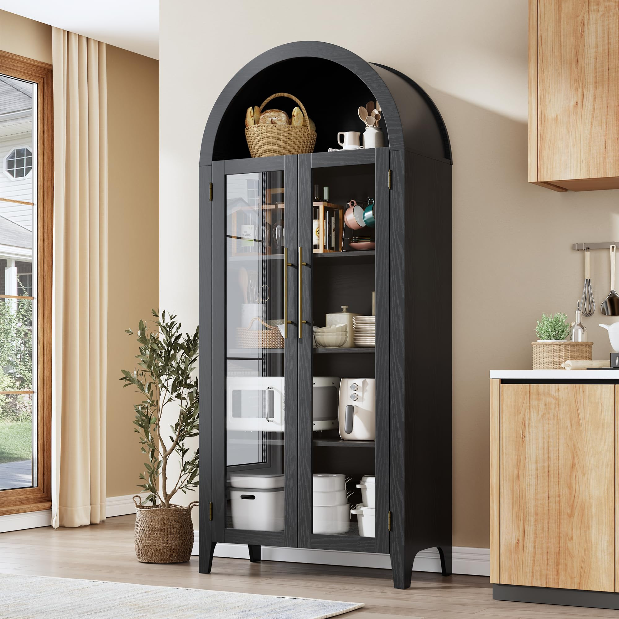 GarveeHome Arched Kitchen Pantry Cabinet - Farmhouse 5 Tier Display Shelf with Adjustable Shelf a... | Amazon (US)