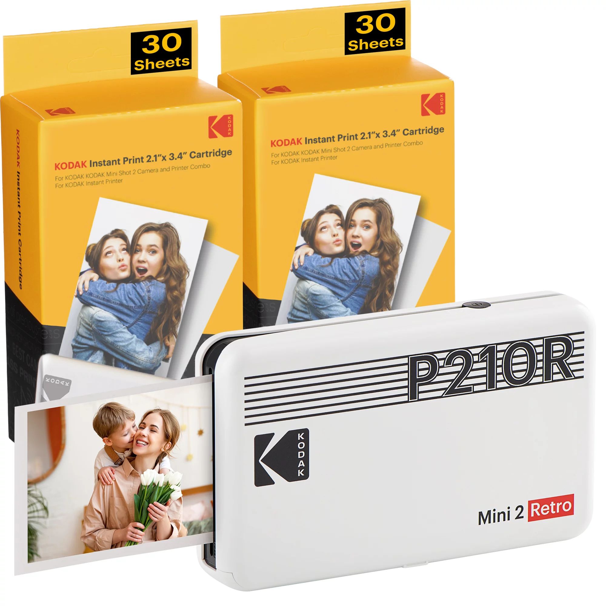 Kodak Mini 2 Retro Portable Instant Photo Printer + 68 sheets Bundle - White - Walmart.com | Walmart (US)