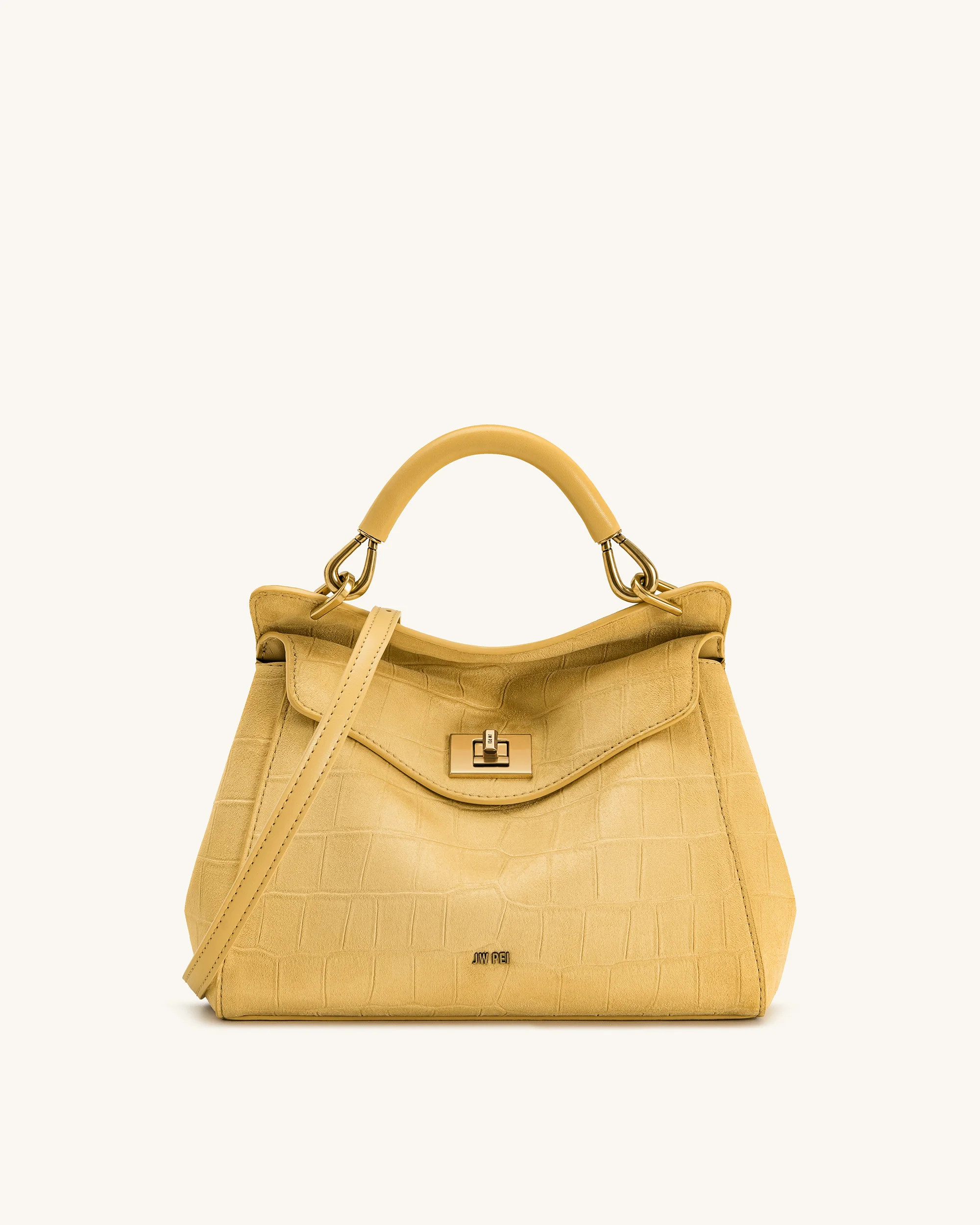 Lucia Classic Croc-Embossed Faux Suede Top Handle Bag - Yellow | JW PEI US