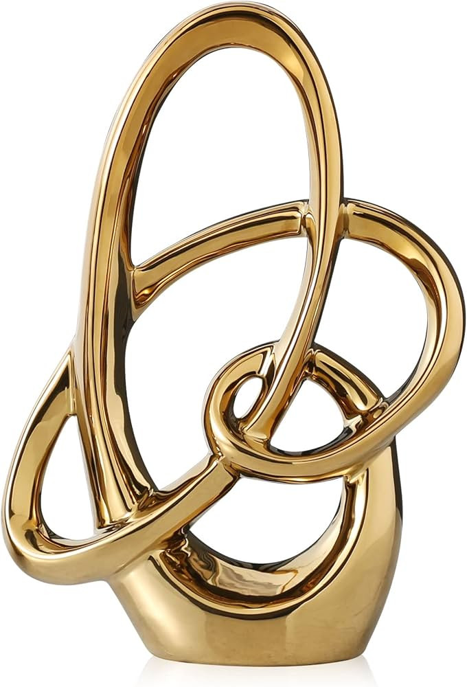 Modern Gold Knots Decor Ceramic Statue - Abstract Home Accent & Tabletop Figurine for Living Room... | Amazon (US)