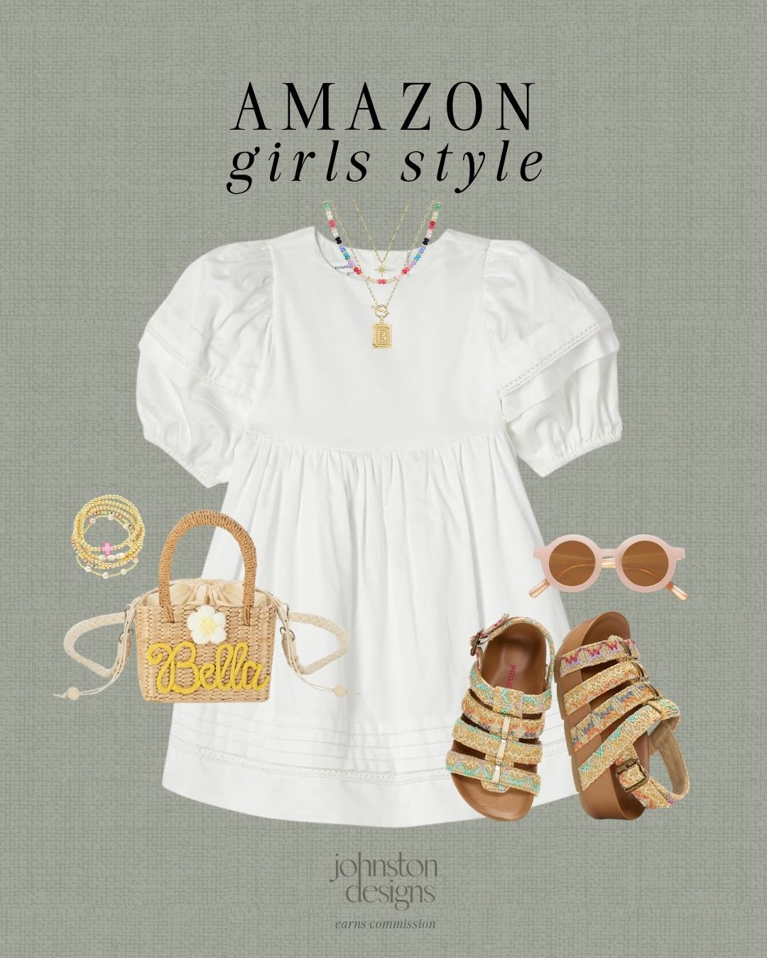 Amazon girls style featuring a classic white puff sleeve dress with a flowy, timeless silhouette that feels light and airy for warm days. Styled with colorful strappy sandals, a personalized straw mini bag, round sunglasses and layered beaded jewelry for a playful yet polished look that blends sweet and stylish effortlessly. 🌸

#amazongirlsstyle #girlsoutfitideas #kidsfashionfinds #summerdressstyle #kidsstyleinspo #amazonfashionfinds #momstylefinds #ltkstyle #classicstyle #springoutfits 

 #LTKootd #LTKTravel #LTKKids