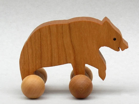 Bear Toy on Wheels Wooden Block Animals for Children Woodland | Etsy | Etsy (US)