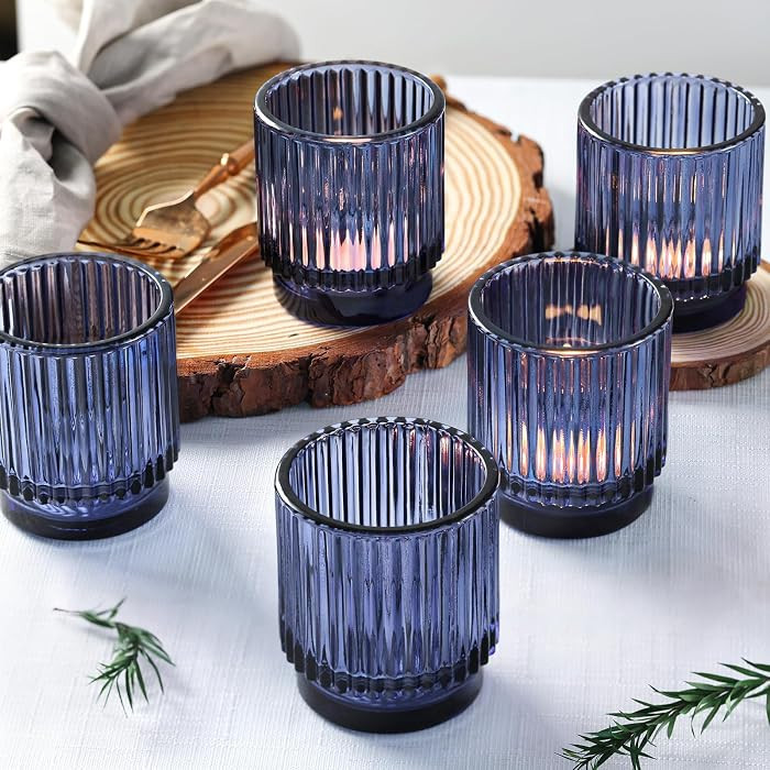 DEVI 8 Pcs Blue Votive Candle Holder for Wedding Centerpieces, Glass Ribbed Tea Light Holder for ... | Amazon (CA)