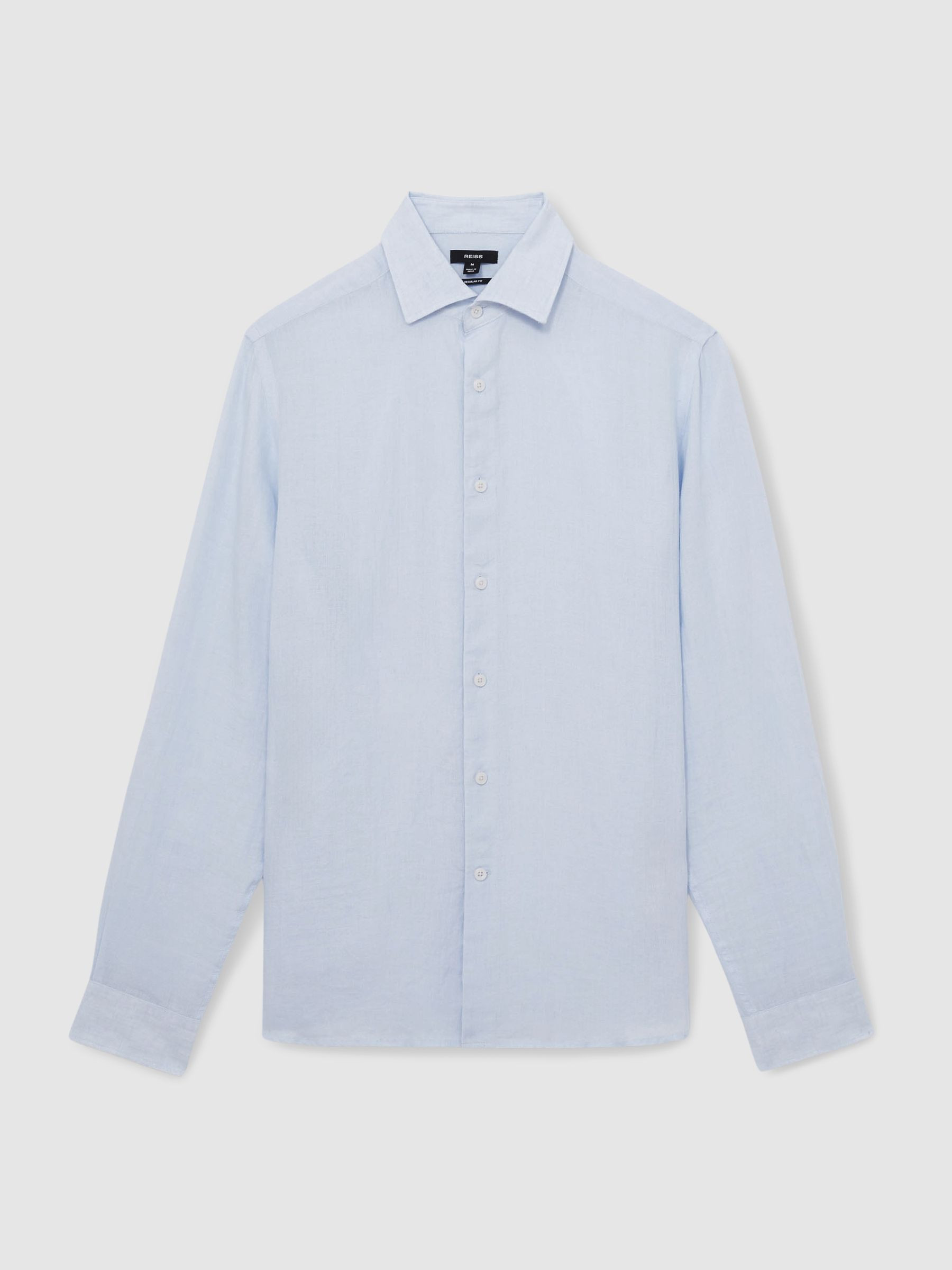 Reiss Linen Button-Through Shirt in Pale Blue - REISS | Reiss UK