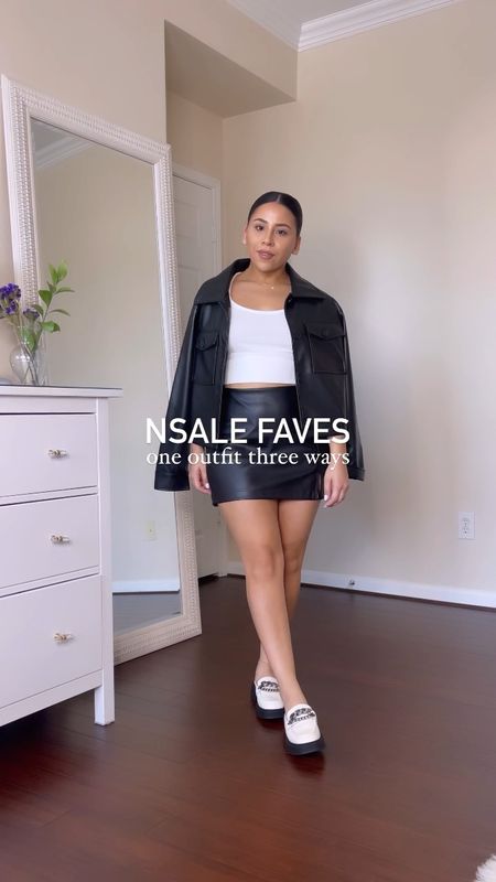 Nordstrom anniversary sale favorites 
Faux leather skirt: small
Faux leather jacket: xs 
Baby tee: small
Platform loafers: 6.5 
Cardigan: small
Black boots: 6.5 
Denim jacket: small
Nude heels: 6.5 

#LTKxNSale #LTKSeasonal #LTKsalealert