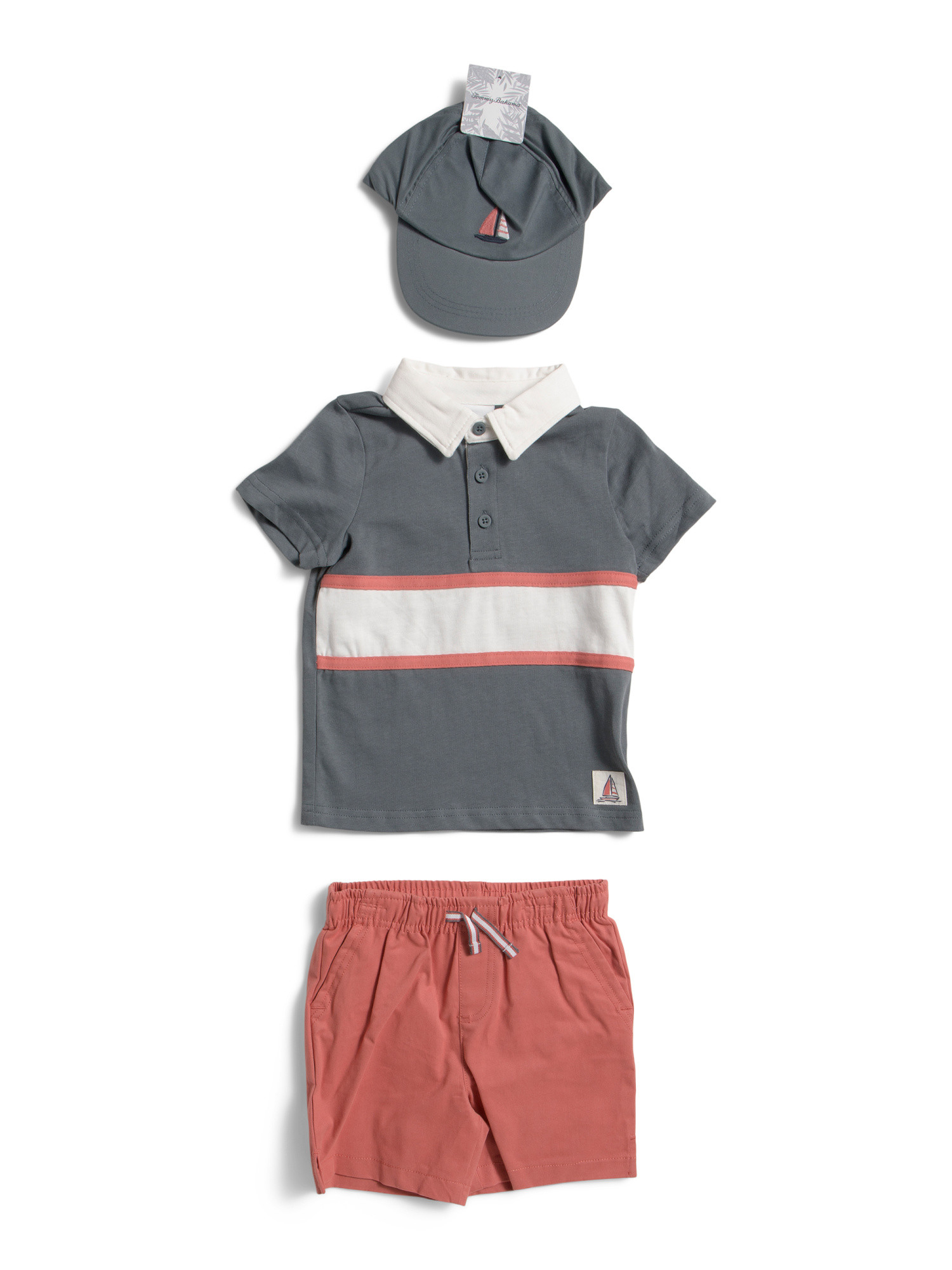 Toddler Boys 3pc Striped Rugby Top And Twill Shorts With Hat Set | TJ Maxx