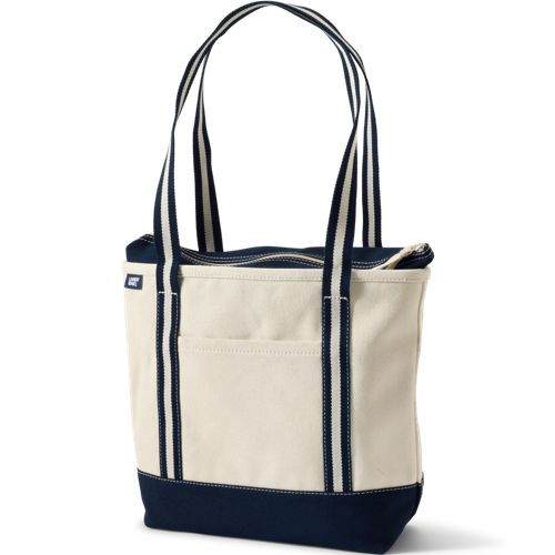 Medium 5 Pocket Zip Top Long Handle Canvas Tote Bag | Lands' End (US)