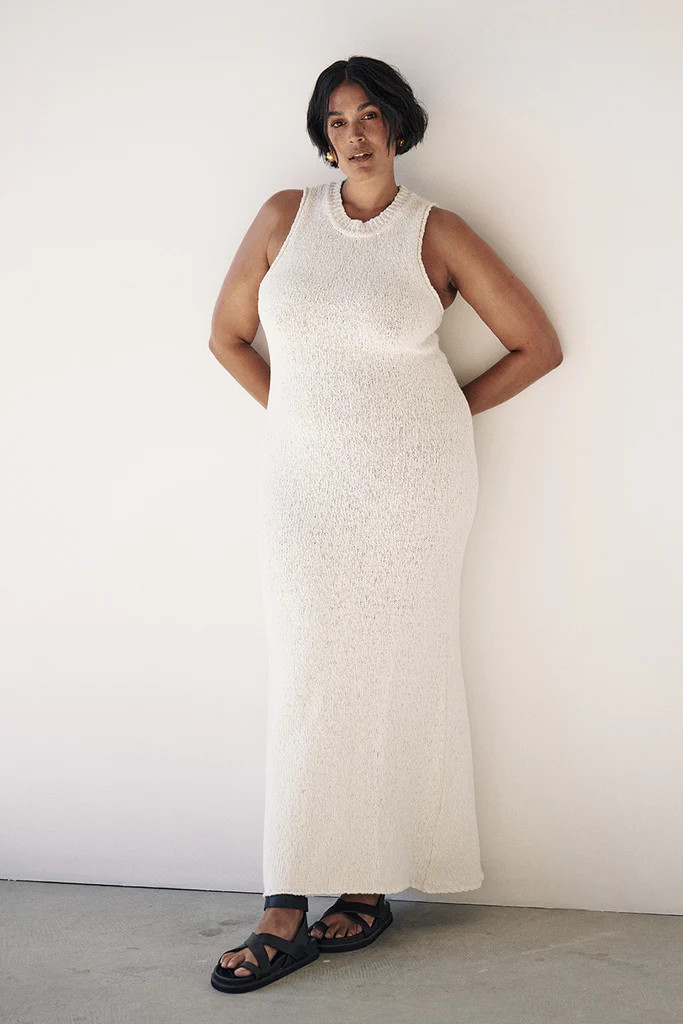 DION OFF WHITE BOUCLE CREW MAXI DRESS | DISSH