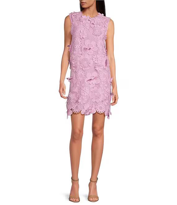 Bria 3D Lace Sleeveless Round Neck Shift Dress | Dillard's