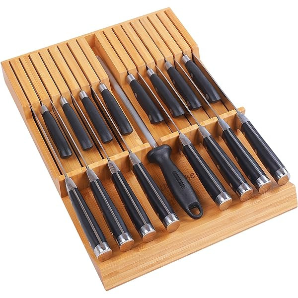 W Selections Bamboo Knife Drawer Organizer Insert - Kitchen Storage Holder for [18~26 Knives & 1~2 H | Amazon (US)