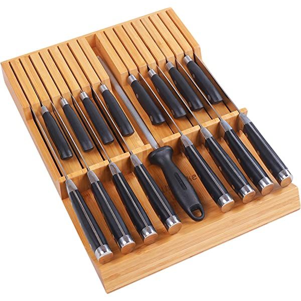 In-Drawer Bamboo Knife Block Holds 12 Knives (Not Included) Without Pointing Up PLUS a Slot for your | Amazon (US)