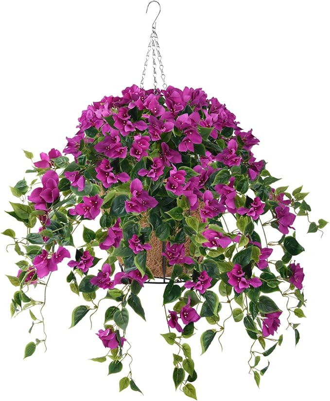 Homsunny Artificial Hanging Flowers Plants Basket for Outdoor Decoration,4 PCS Faux Silk Bougainv... | Amazon (US)