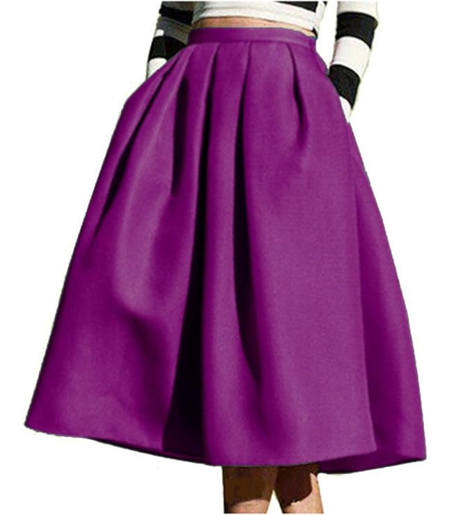 FACE N FACE Women's High Waisted A Line Street Skirt Skater Pleated Full Midi Skirt | Amazon (US)