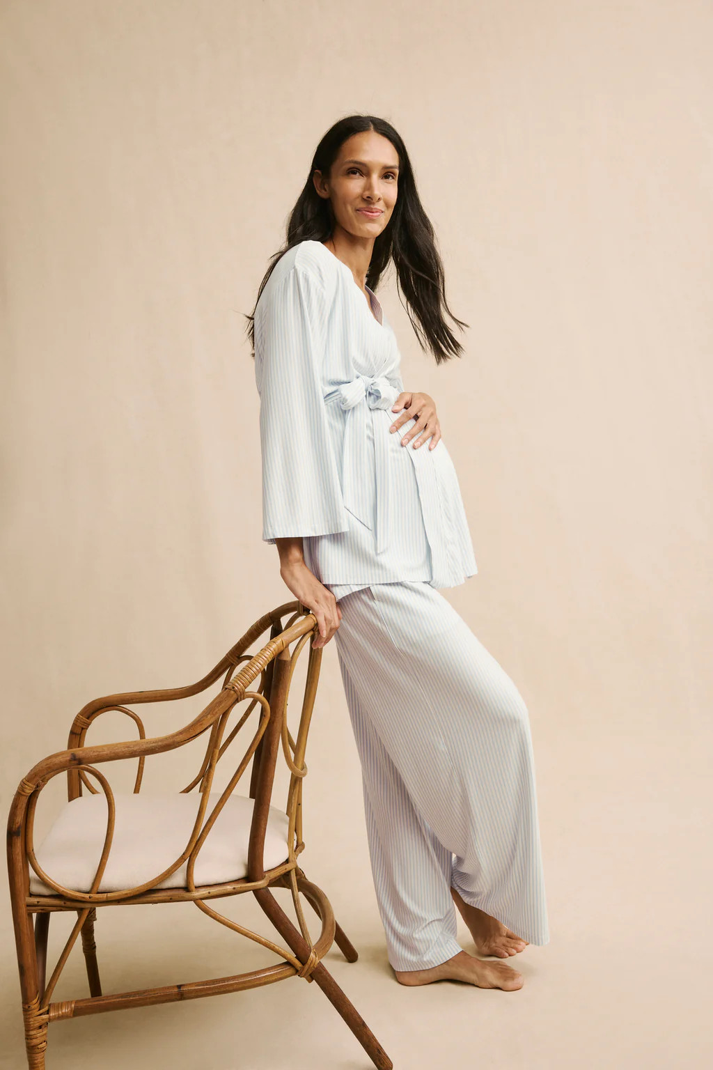 Maternity DreamModal Kimono Three-Piece Set in Fog | Lake Pajamas