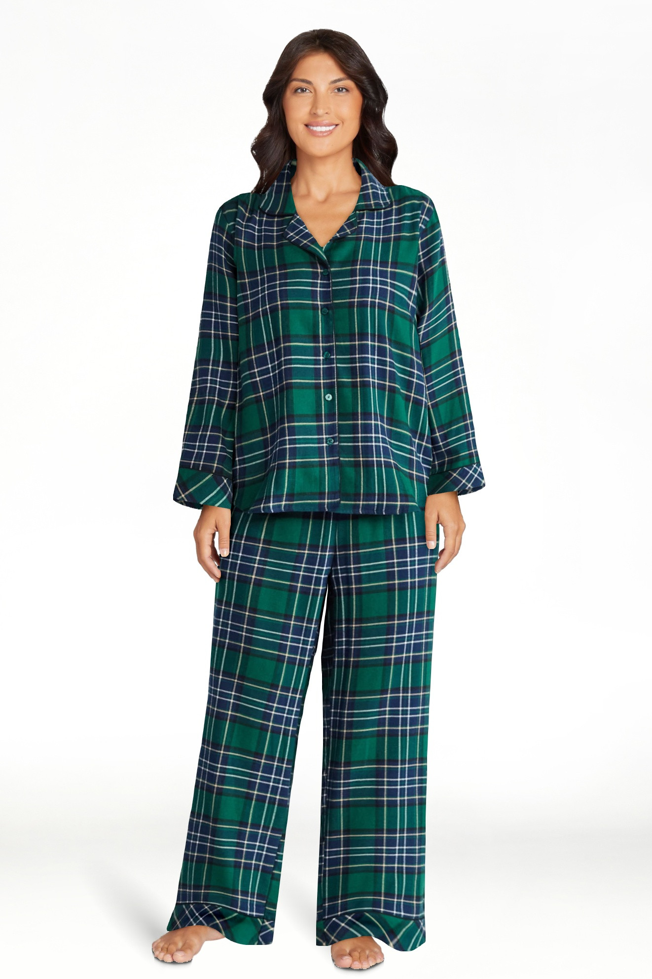 Joyspun Women's Long Sleeve Flannel Sleep Top and Pants Pajama Set, 2-Piece, Sizes XS-3X | Walmart (US)
