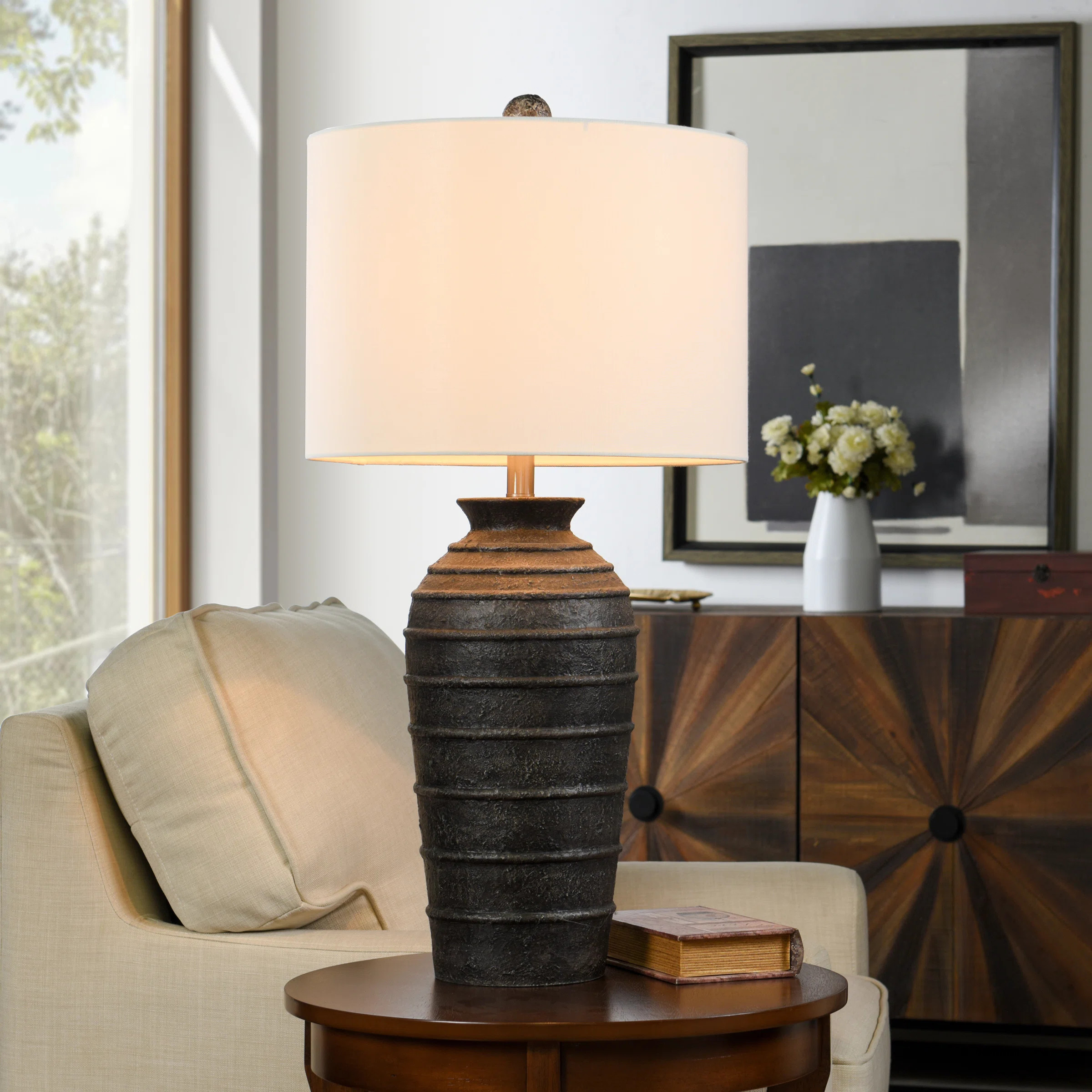 Dekalb - Poly Resin Table Lamp - Matte Black - White Shade | Wayfair North America