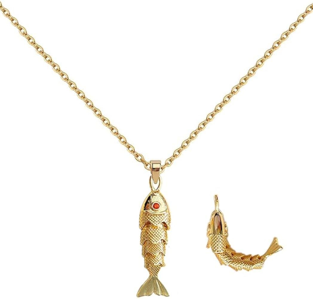 LIU JUN Movable 3D Articulated Fish Necklace, Gold Pave Fish Pisces Sea Lover Lucky Fish Pendant ... | Amazon (US)