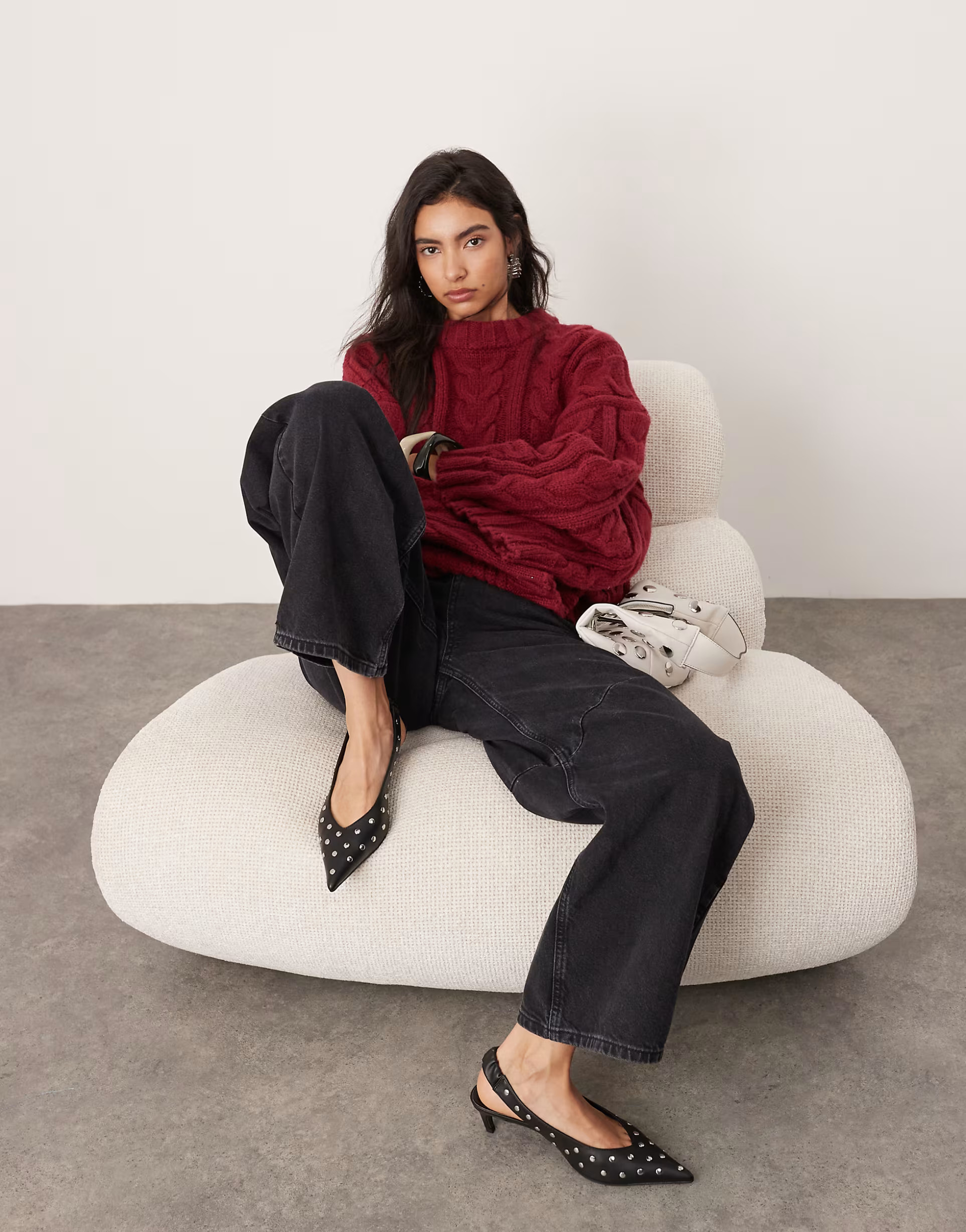 ASOS EDITION chunky cable knitted oversized jumper in burgundy | ASOS (Global)