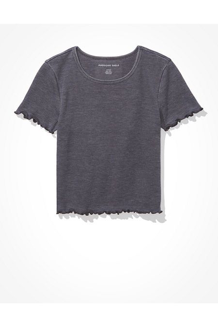 AE Waffle Baby Tee Women's Washed Black XS | American Eagle Outfitters (US & CA)